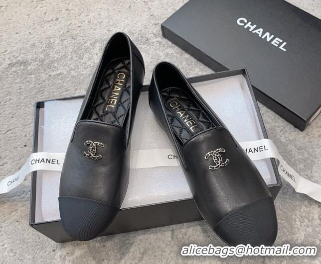 Good Product Chanel Lambskin Moccasins Loafers G45276 Black 011018