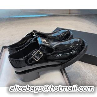 Durable Chanel Patent Calfskin Loafers with Buckle Black 011019