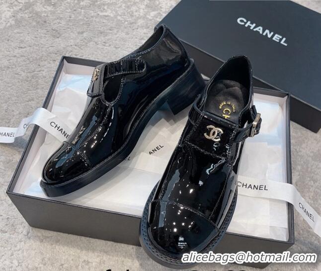 Durable Chanel Patent Calfskin Loafers with Buckle Black 011019