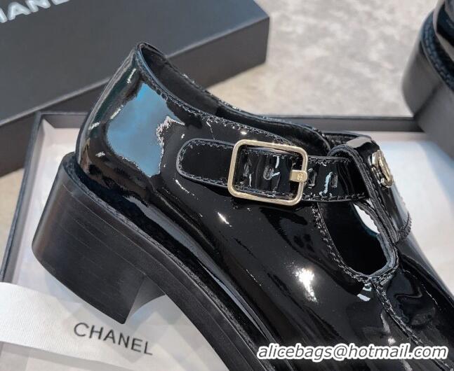 Durable Chanel Patent Calfskin Loafers with Buckle Black 011019