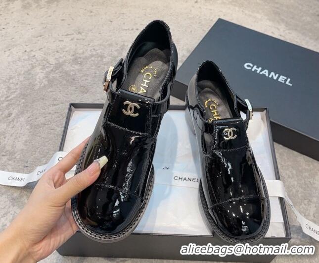 Durable Chanel Patent Calfskin Loafers with Buckle Black 011019