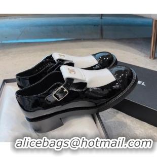 Buy Luxury Chanel Patent Calfskin Loafers with Buckle Black/White 011020