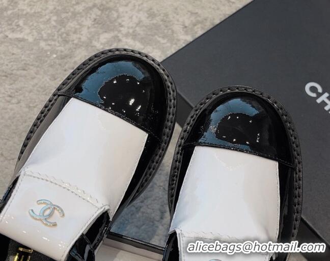 Buy Luxury Chanel Patent Calfskin Loafers with Buckle Black/White 011020