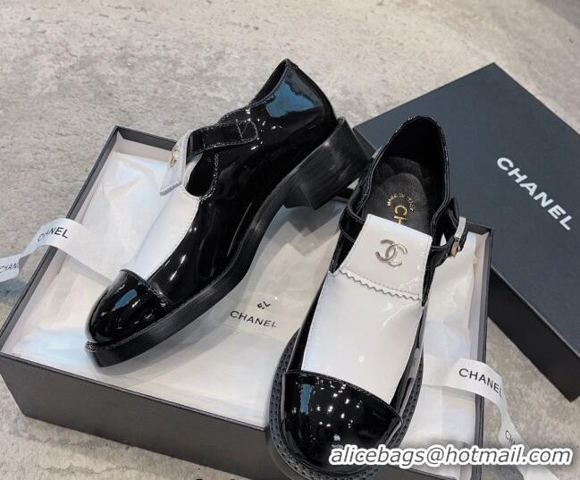 Buy Luxury Chanel Patent Calfskin Loafers with Buckle Black/White 011020