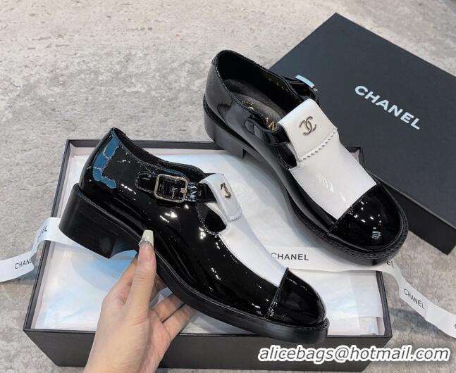 Buy Luxury Chanel Patent Calfskin Loafers with Buckle Black/White 011020