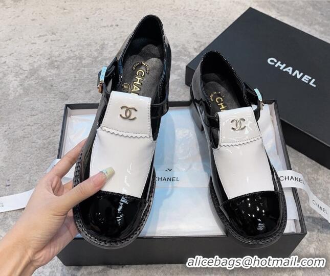 Buy Luxury Chanel Patent Calfskin Loafers with Buckle Black/White 011020