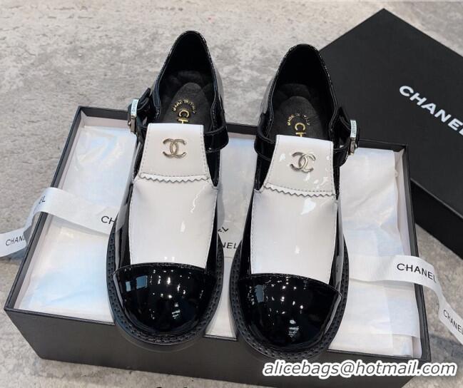 Buy Luxury Chanel Patent Calfskin Loafers with Buckle Black/White 011020