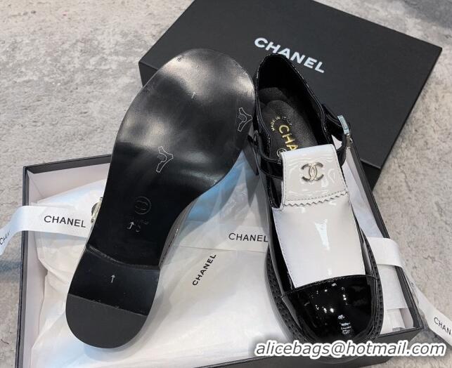 Buy Luxury Chanel Patent Calfskin Loafers with Buckle Black/White 011020