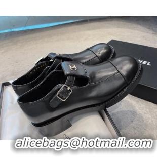 Sophisticated Chanel Calfskin Leather Loafers wth Buckle Black 011021