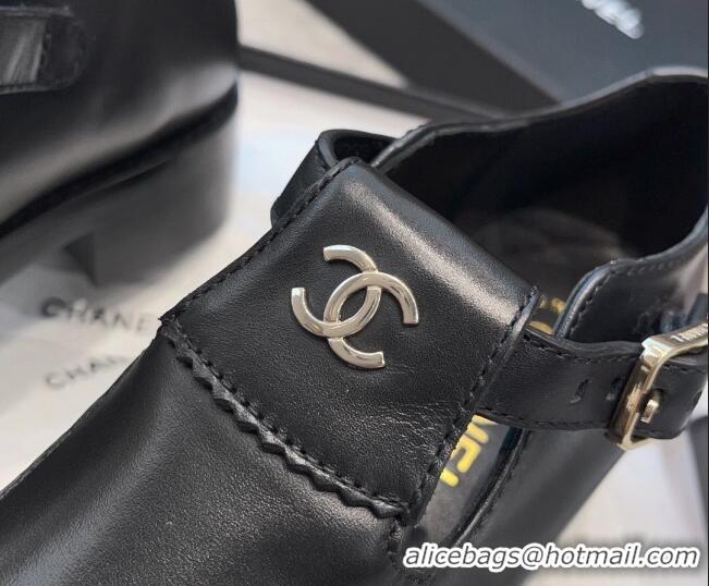 Sophisticated Chanel Calfskin Leather Loafers wth Buckle Black 011021