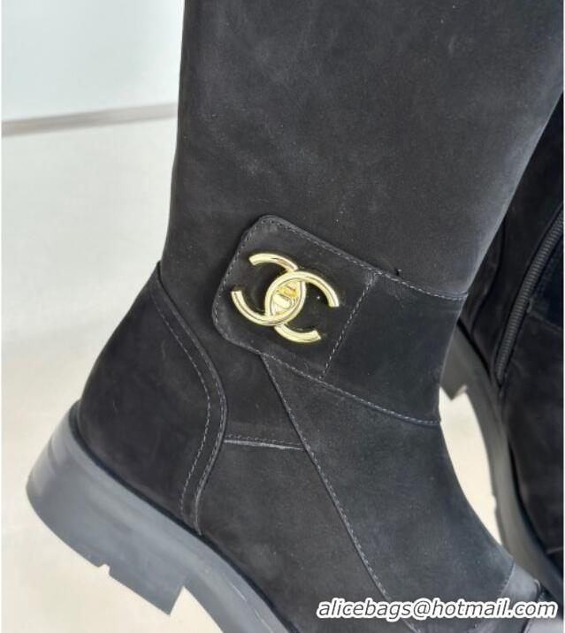 Good Product Chanel Suede High Boots with CC Strap 011028