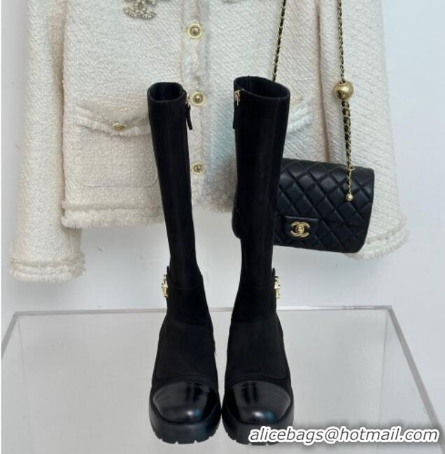 Good Product Chanel Suede High Boots with CC Strap 011028