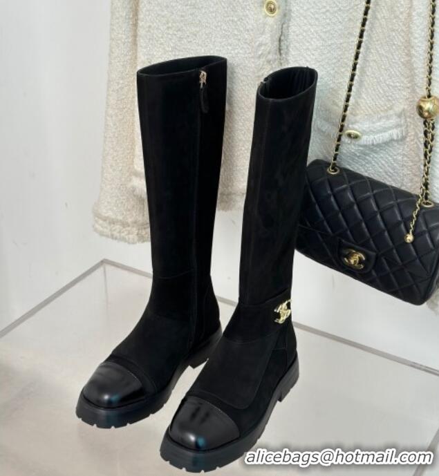 Good Product Chanel Suede High Boots with CC Strap 011028