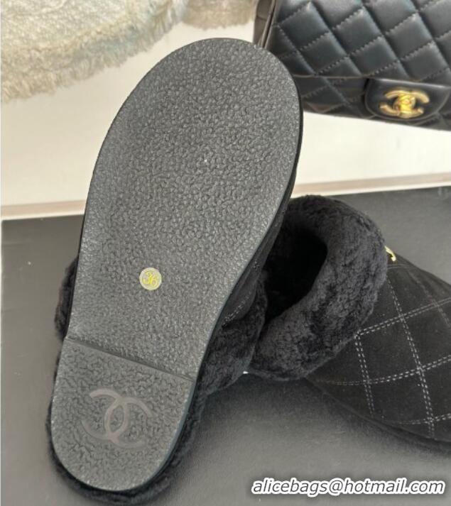 Lower Price Chanel Quilted Suede and Shearling Flat Mules Black 1011030