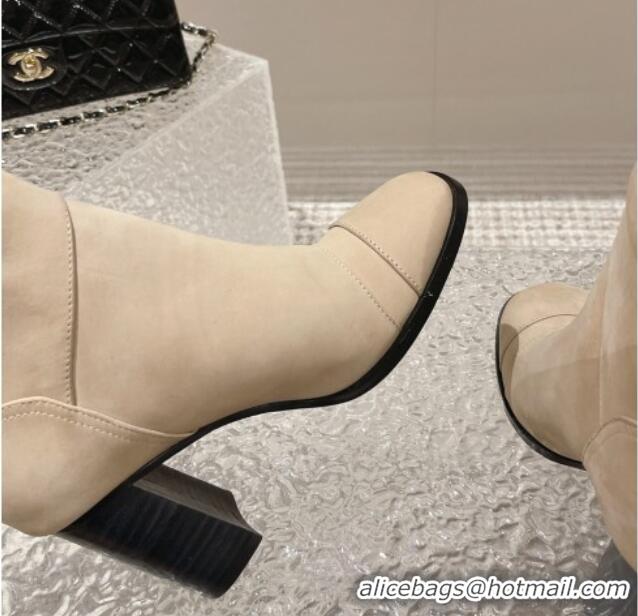 Cheap Price Chanel Suede and Knit Heel Ankle Boots Beige 011032