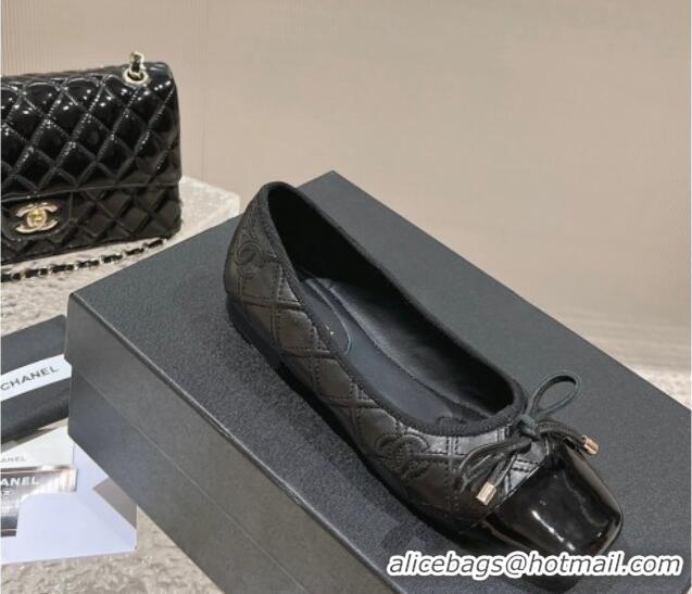 Most Popular Chanel CC Quilted Calfskin Flat Ballet with Bow Black 011039