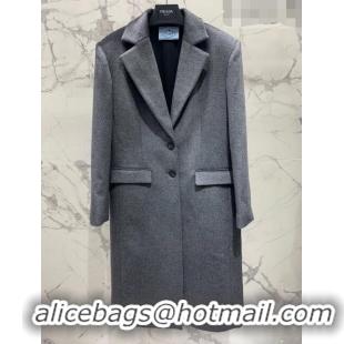 Big Discount Prada Wool Coat P102418 Grey 2023