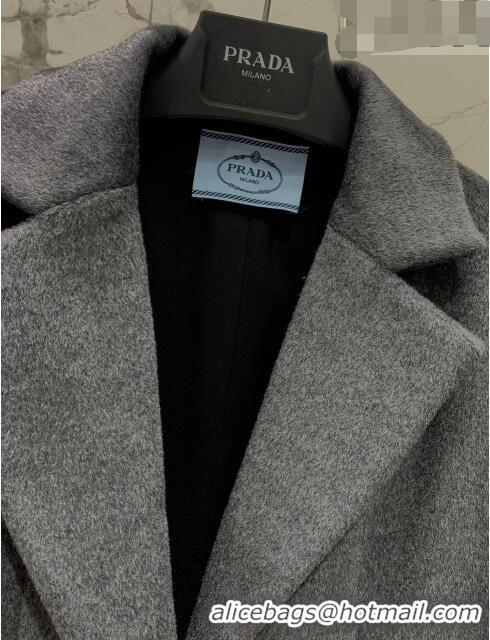 Big Discount Prada Wool Coat P102418 Grey 2023