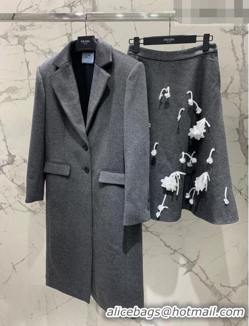 Big Discount Prada Wool Coat P102418 Grey 2023