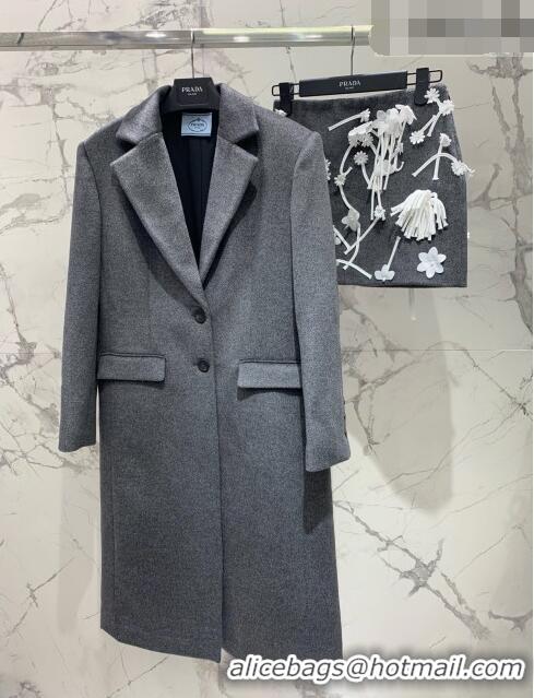 Big Discount Prada Wool Coat P102418 Grey 2023