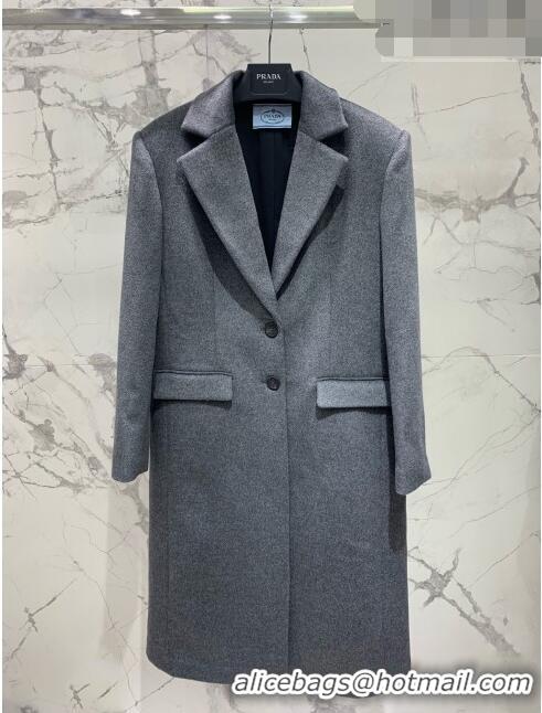 Big Discount Prada Wool Coat P102418 Grey 2023