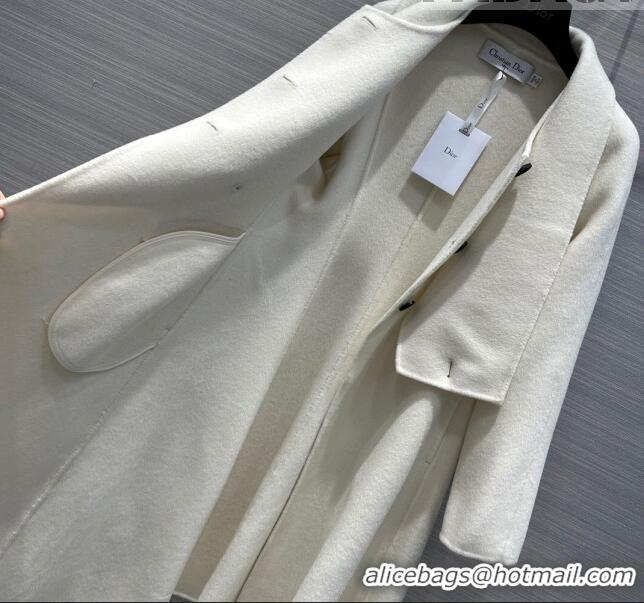 Shop Super Quality Dior Long Coat with Criss Cross Collar D102625 White 2023