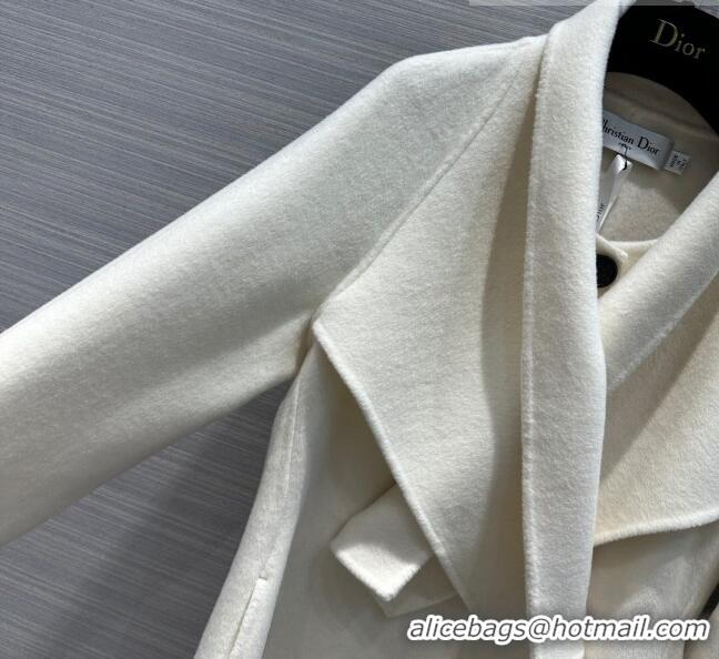 Shop Super Quality Dior Long Coat with Criss Cross Collar D102625 White 2023