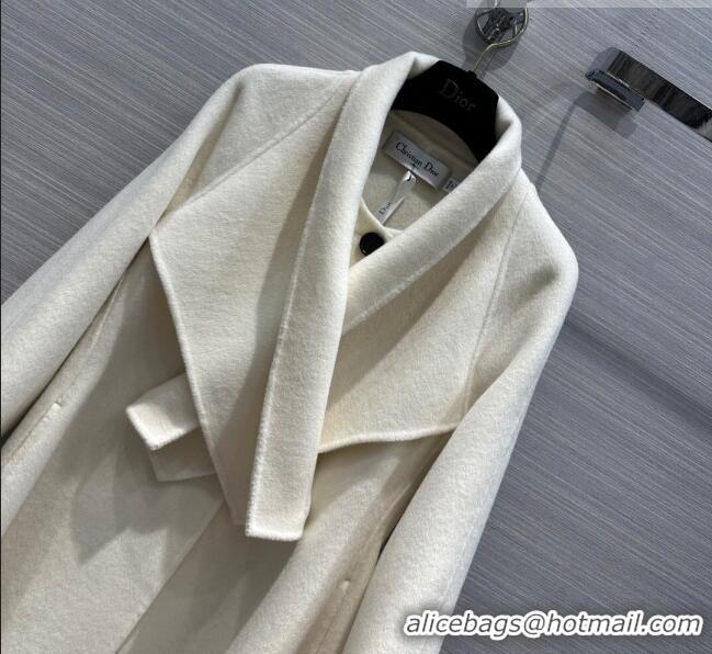 Shop Super Quality Dior Long Coat with Criss Cross Collar D102625 White 2023