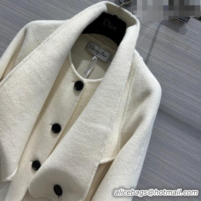 Shop Super Quality Dior Long Coat with Criss Cross Collar D102625 White 2023