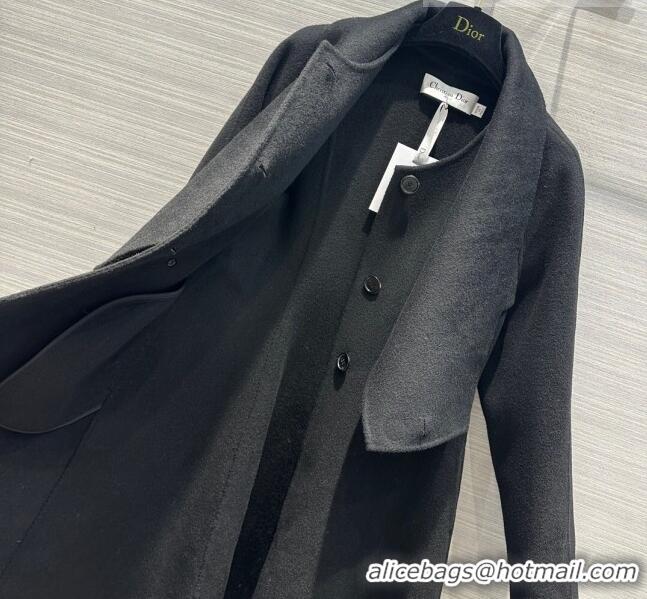 Grade Quality Dior Long Coat with Criss Cross Collar D102626 Black 2023