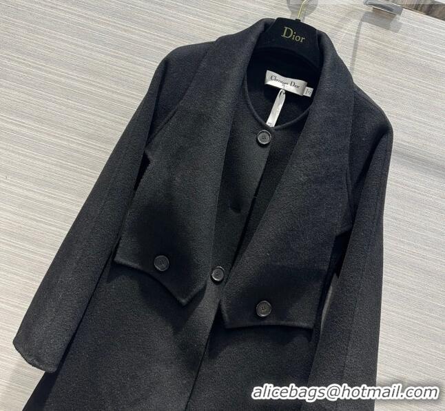 Grade Quality Dior Long Coat with Criss Cross Collar D102626 Black 2023