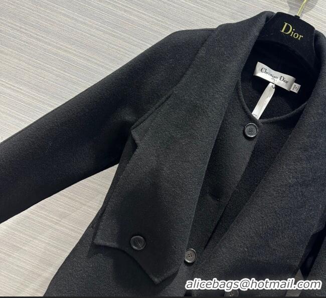 Grade Quality Dior Long Coat with Criss Cross Collar D102626 Black 2023