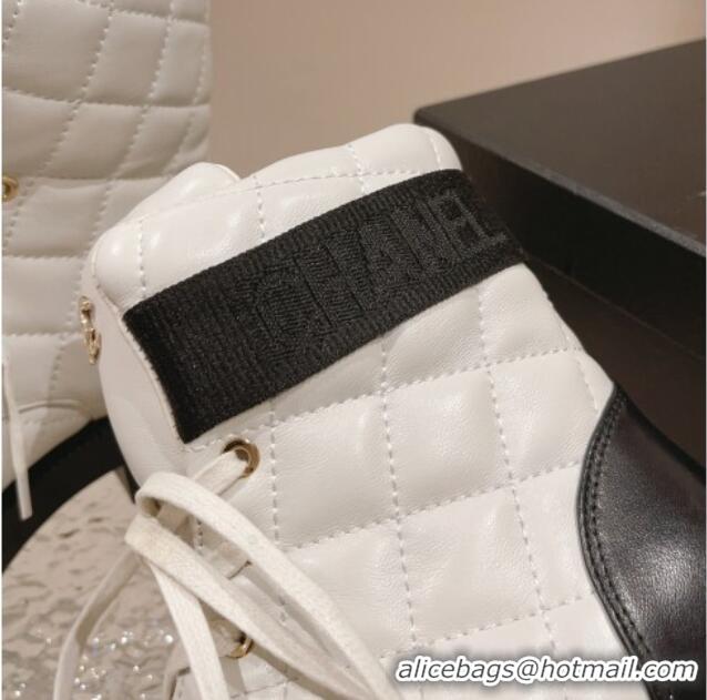 Unique Style Chanel Quilted Calfskin Lace-up Ankle Boots White 011044