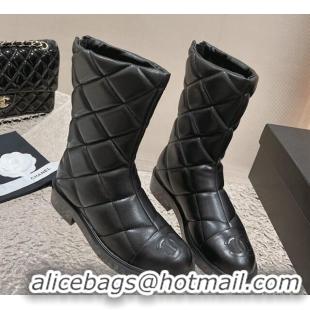 Popular Style Chanel Quilted Calfskin Ankle Boots 4cm Black 1011045