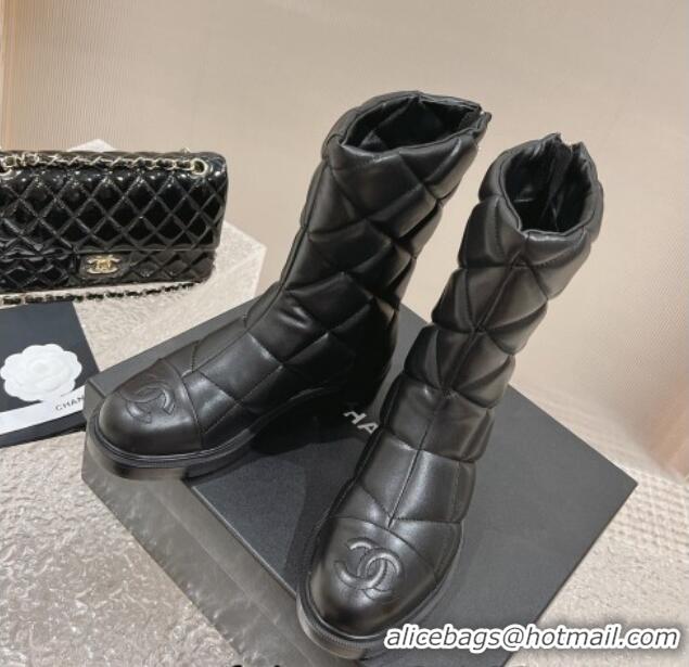 Popular Style Chanel Quilted Calfskin Ankle Boots 4cm Black 1011045