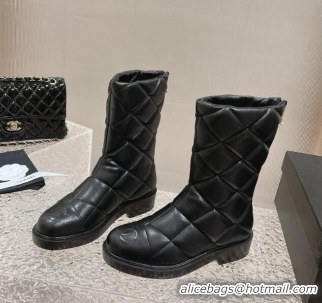 Popular Style Chanel Quilted Calfskin Ankle Boots 4cm Black 1011045