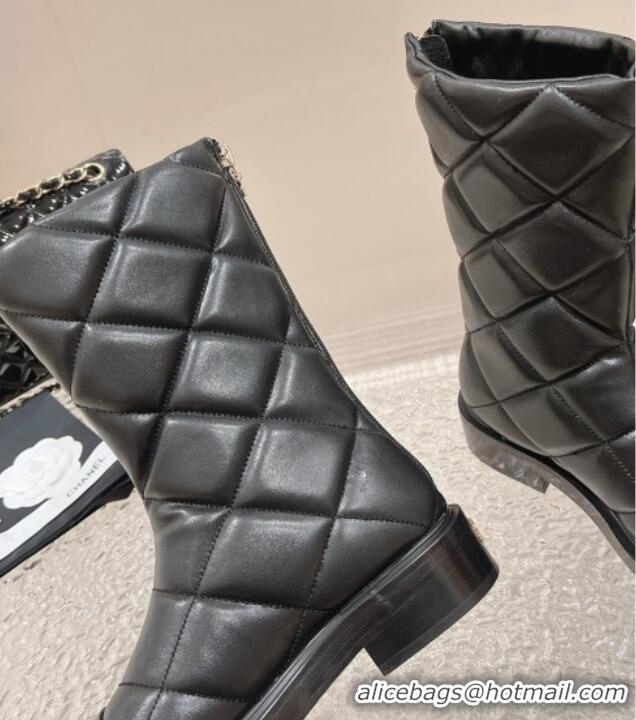 Popular Style Chanel Quilted Calfskin Ankle Boots 4cm Black 1011045