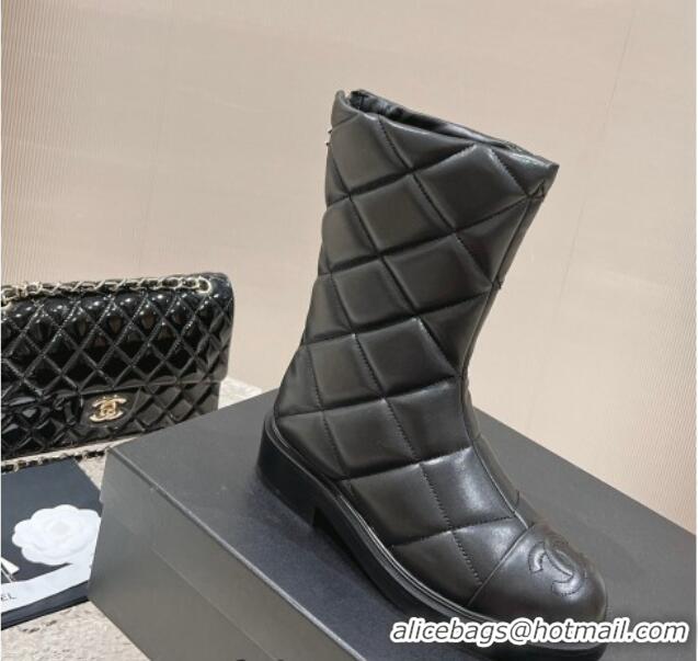 Popular Style Chanel Quilted Calfskin Ankle Boots 4cm Black 1011045