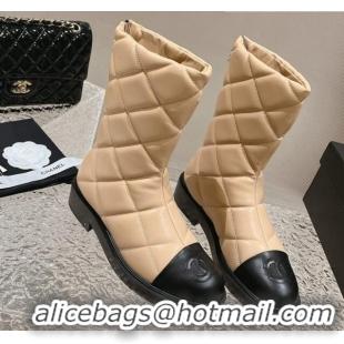 Durable Chanel Quilted Calfskin Ankle Boots 4cm Beige 011046