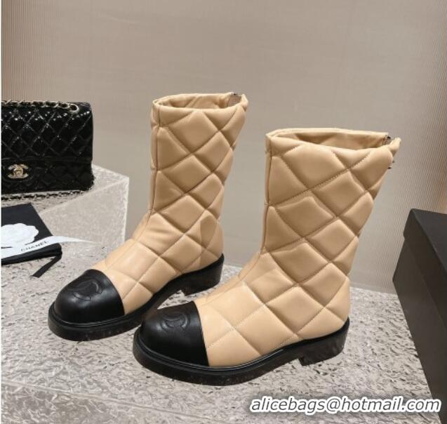 Durable Chanel Quilted Calfskin Ankle Boots 4cm Beige 011046