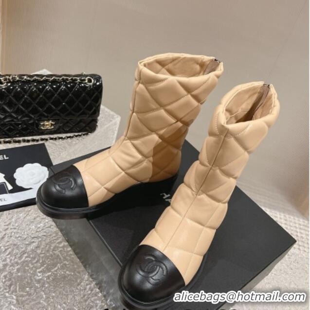 Durable Chanel Quilted Calfskin Ankle Boots 4cm Beige 011046