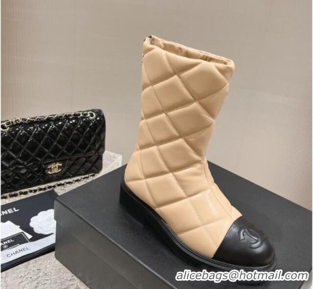 Durable Chanel Quilted Calfskin Ankle Boots 4cm Beige 011046