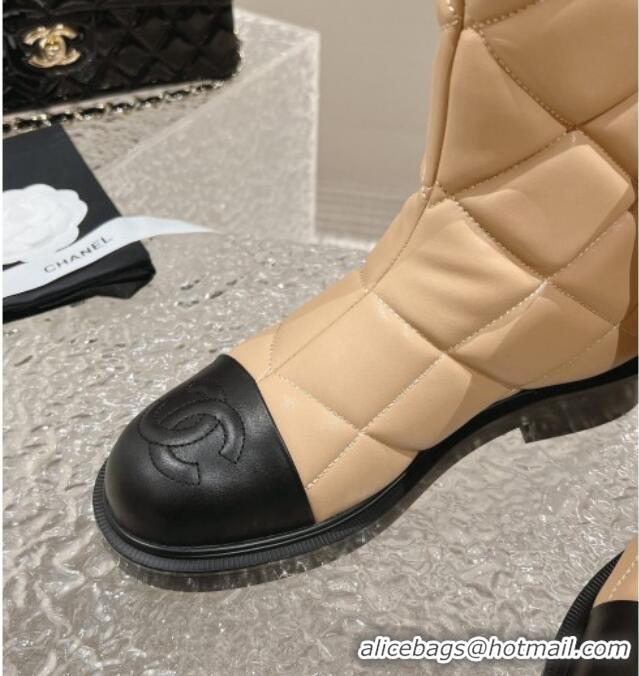 Durable Chanel Quilted Calfskin Ankle Boots 4cm Beige 011046