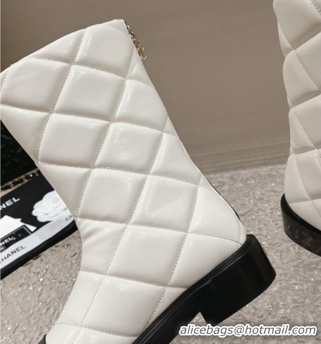 Best Price Chanel Quilted Calfskin Ankle Boots 4cm White 011047