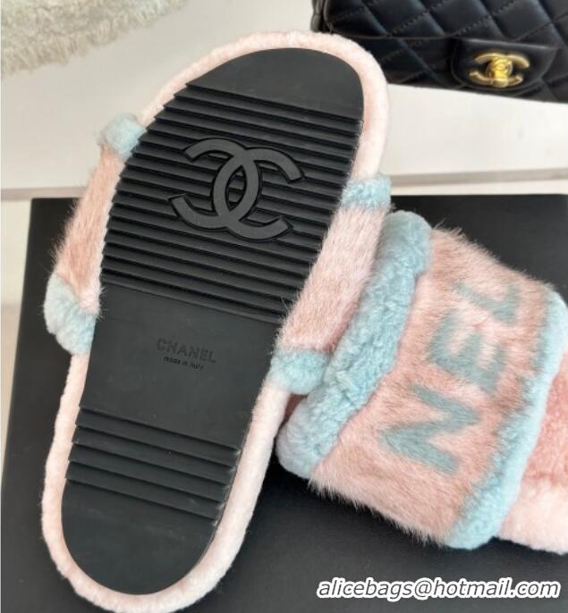 Luxurious Chanel Wool Flat Slide Sandals Light Pink 011048