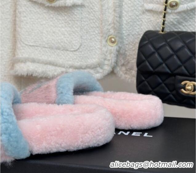 Luxurious Chanel Wool Flat Slide Sandals Light Pink 011048