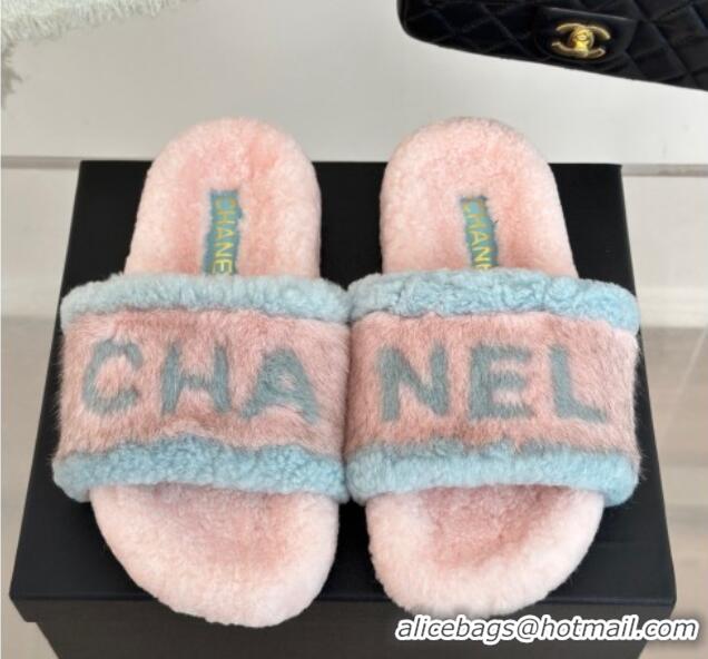 Luxurious Chanel Wool Flat Slide Sandals Light Pink 011048