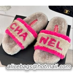 Purchase Chanel Wool Flat Slide Sandals Beige 1011049