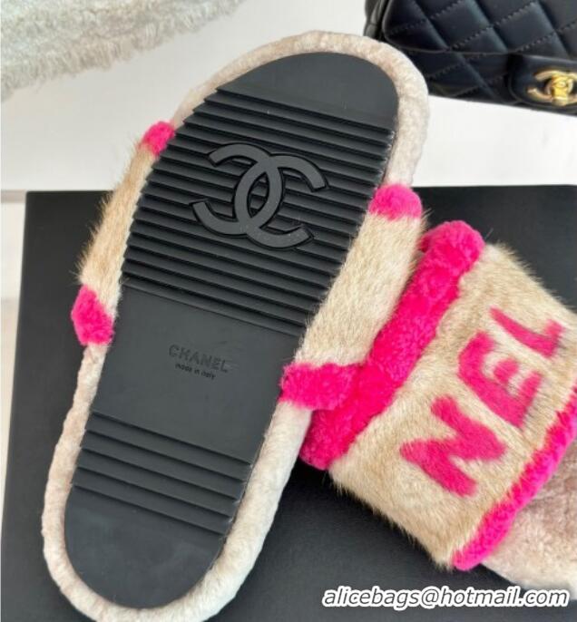 Purchase Chanel Wool Flat Slide Sandals Beige 1011049