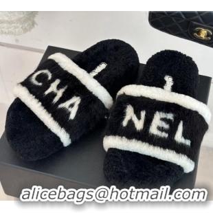 Lower Price Chanel Wool Flat Slide Sandals Black 1011050